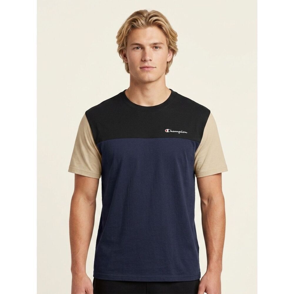 Champion Men's Retro Navy Colorblock Cotton Short Sleeve Athletic Shirt Size 2XL